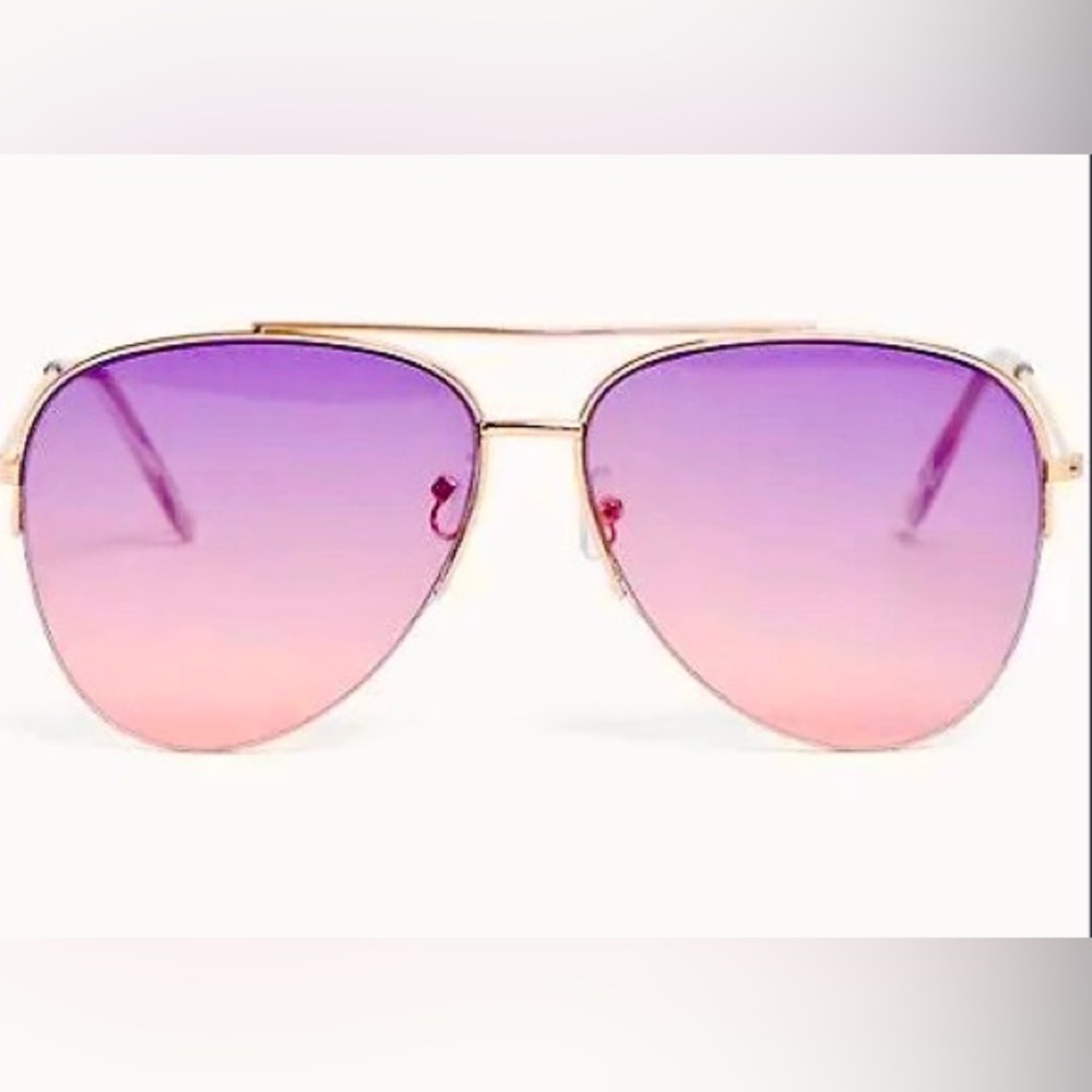 Sunglasses that have a purple and pink faded tint